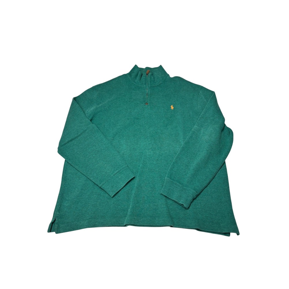Polo Ralph Lauren Mens XXL Green Quarter Zip Cotton Pullover Sweater Orange Pony